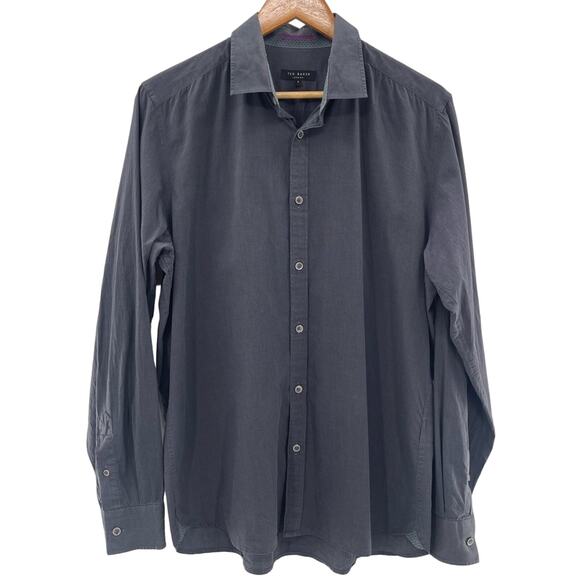 Ted Baker London Slate Gray Long Sleeve Casual Preppy Button Up Shirt Size Large - Picture 1 of 7